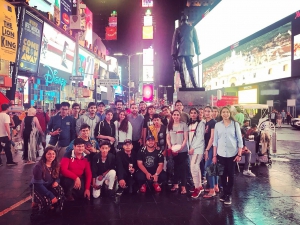 Students, counselors and advisers from the tour at Times Square, New York