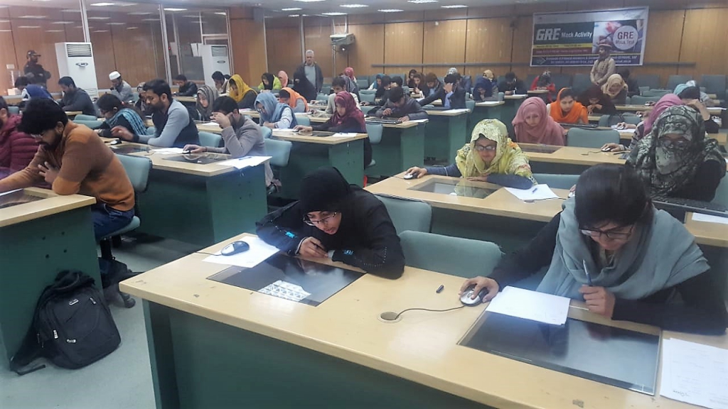 Students of University of Agriculture Faisalabad taking the GRE mock test