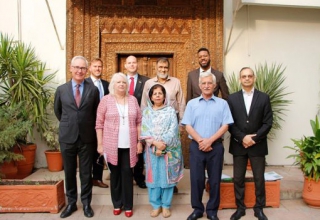 USEFP's Board of Directors (front row: from left to right) Christopher Fitzgerald, Rita Akhtar, Nighat Mehroze Chisti,Dr. Shah Jehan Khan, and Mr. Hasan Nasir Jamy. (Back row: from left to right) Dr. Christopher Steele, Matthew Singer, Syed Abu Ahmed Akif, Anthony Jones.