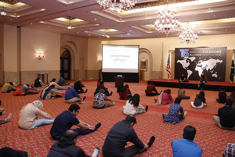 The conference featured many interesting activities including workshops on meditation for stress management, improv and comedy, and yoga and mindfulness