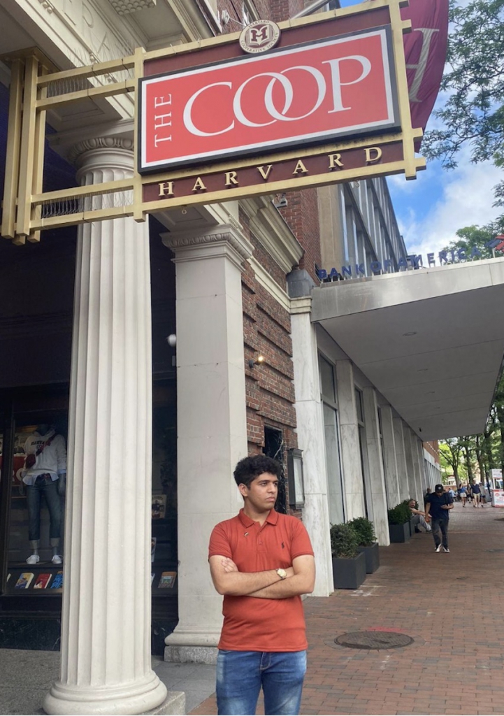 Ahmad takes in his surroundings during a visit to Harvard University.