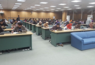 Students taking the GRE mock test at University of Agriculture Faisalabad (UAF)