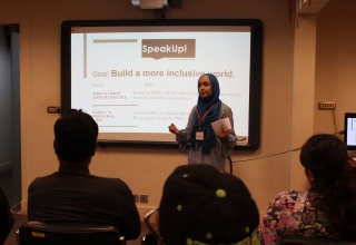 Ms. Tayyab Azeem from SpeakUp! speaking to participants